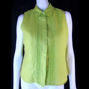 Edward Irish Linen Sleeveless Pintucked Top - M